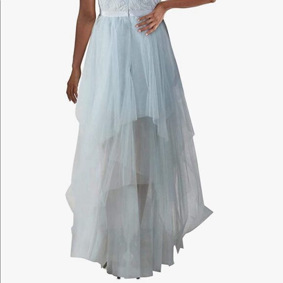 BCBGMAXAZRIA Sleeveless Embroidered Tulle Evening Gown Maxi Dress Light Blue - Picture 5 of 8
